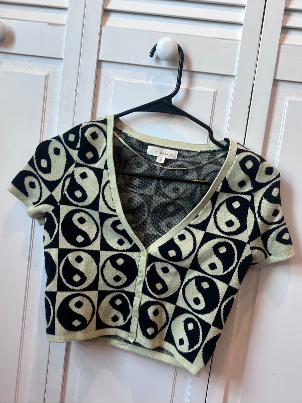 Urban outfitters  Black and Pale Green Yin Yang Crop Cardigan